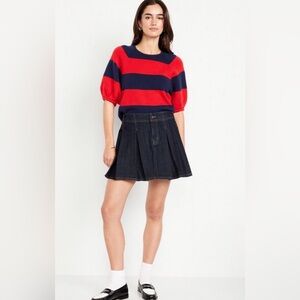 Old Navy Schoolgirl Preppy Denim Pleated Mid-Rise Jean Mini Skirt NWT 10